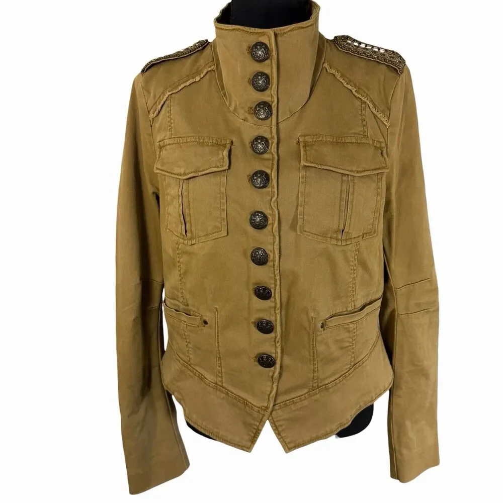 Free People Military Cropped Shrunken Officer Jacket Medium Epaulette Festival